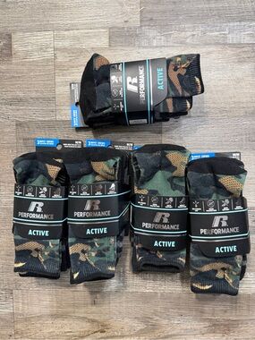 Russell Boys Camo Crew Socks- Performance - (15Pairs) 12pairs medium & 3 Small‎